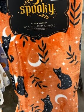 Orange Cat Print Plush THROW BLANKET- Spooky Theme celestial witchy
